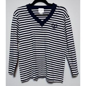 BIMO‎ Striped Embroidered Crest Top Sz S Nautical Coastal Prep Yacht Club Tennis